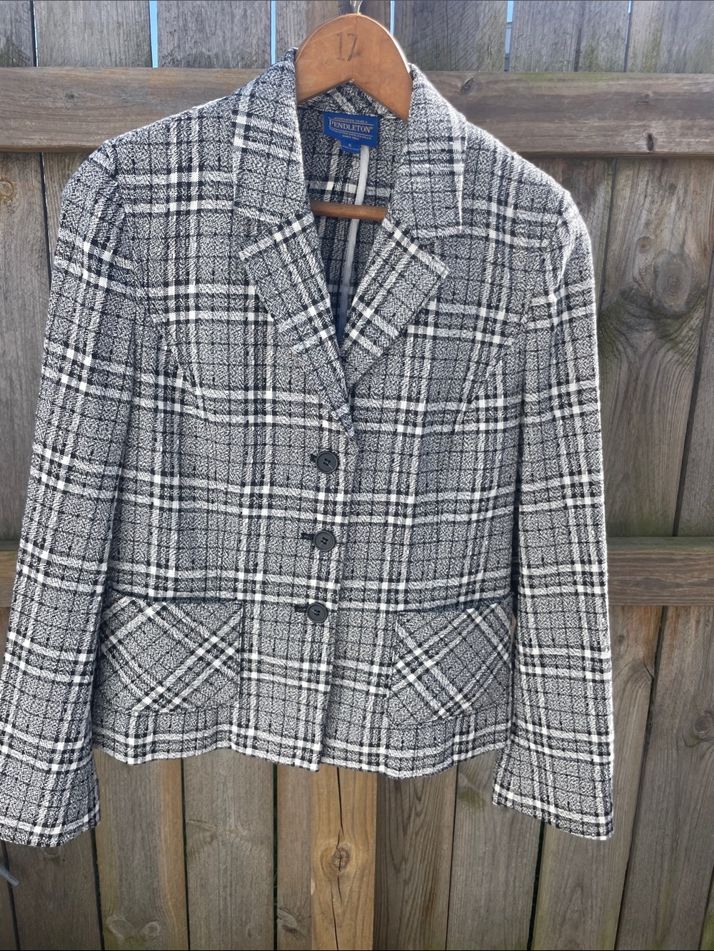 Pendleton Black & White Plaid Tailored Wool-Blend Blazer - Picture 1 of 3